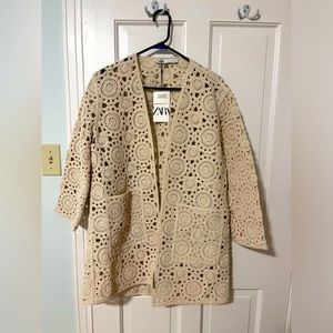 NWT Zara limited edition crochet sweater coat. Size small. Bought in Spain.